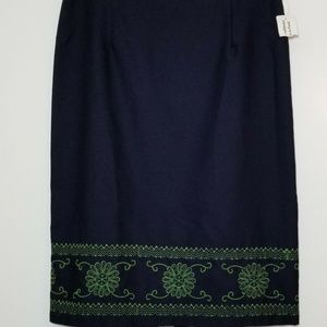 TAILOR B.Moss Navy Lined Pencil Skirt- Embroidered